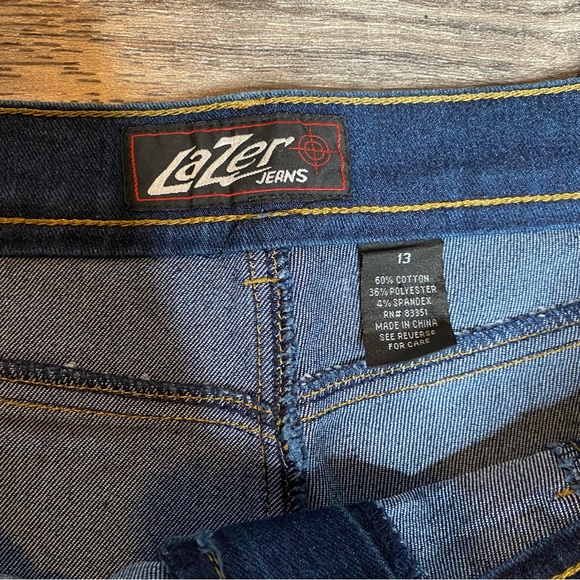 Laser Jeans Y2K Women’s Size 13 Jr. Blue Denim Jeans Bootcut Flare Side Buttons - Picture 3 of 8